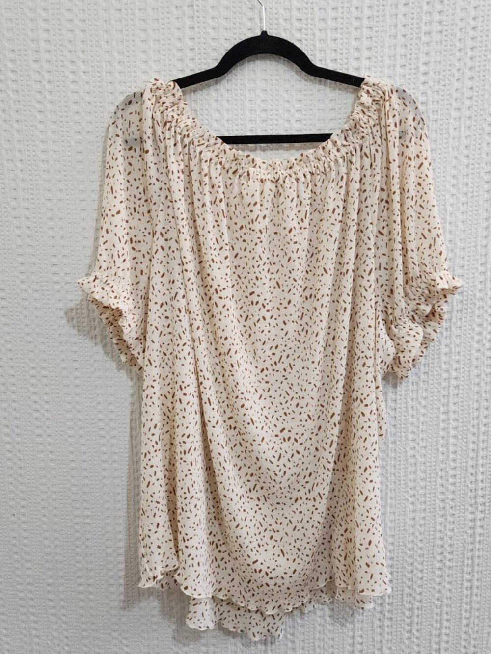 Flower & Feather 3XL Cream Brown Speckled Boho Peasant Blouse Plus Size - Picture 3 of 13